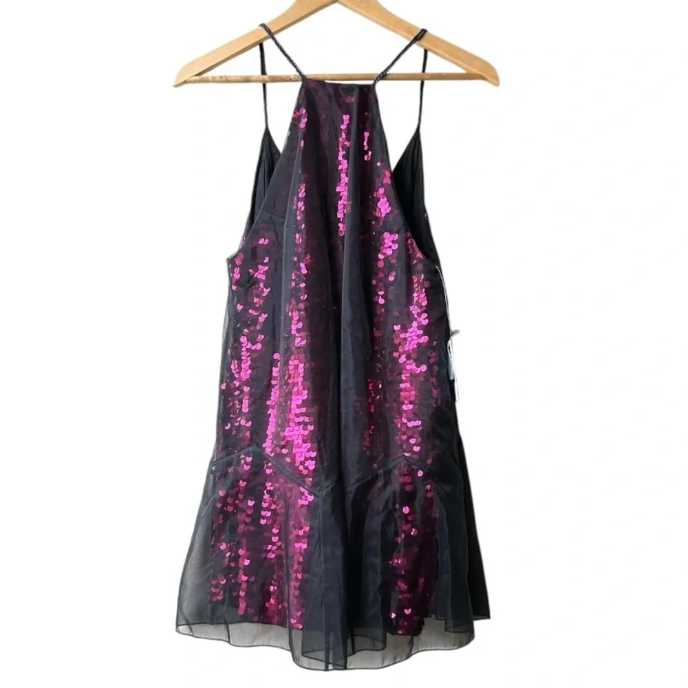NWT $250 Free People Ghost Mini Sequin Dress in Purple Pink Black Sz 2